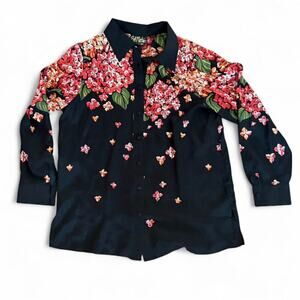 Women’s M Vintage Bob Mackie Wearable Art Silk Floral Blouse NWT